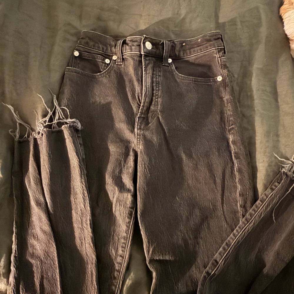 Madewell Black Distressed Straight Leg Jeans